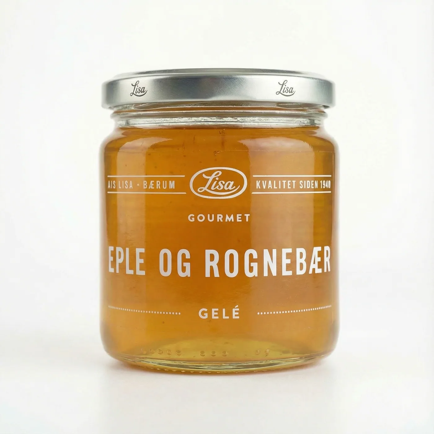 Lite glass med blank rødbrun eple- og rognebærgelé fra Lisa Gourmet
