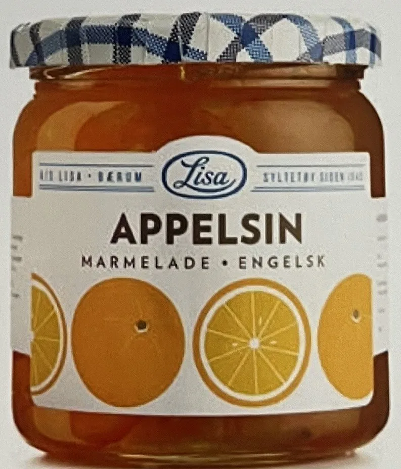 Glass med engelsk appelsinmarmelade med dagens etikett